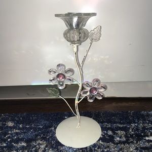 Flower design cream shabby chic candlestick holder